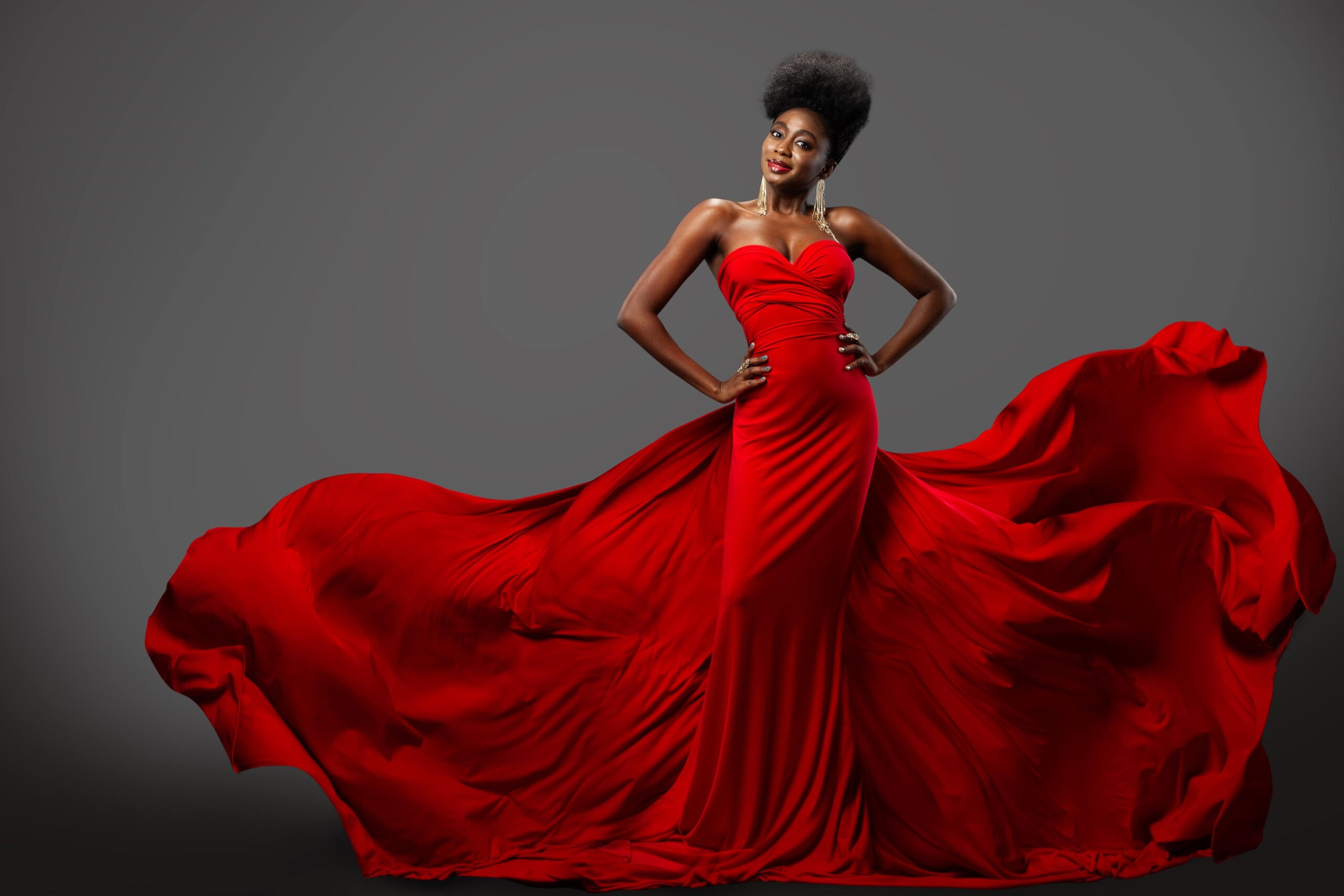 Women Wearing Red Gown